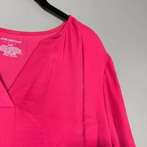 Lane Bryant Bright Pink Mixed Media Minimalist Top - 22/24 - Women's Plus Size - Picture 2 of 6